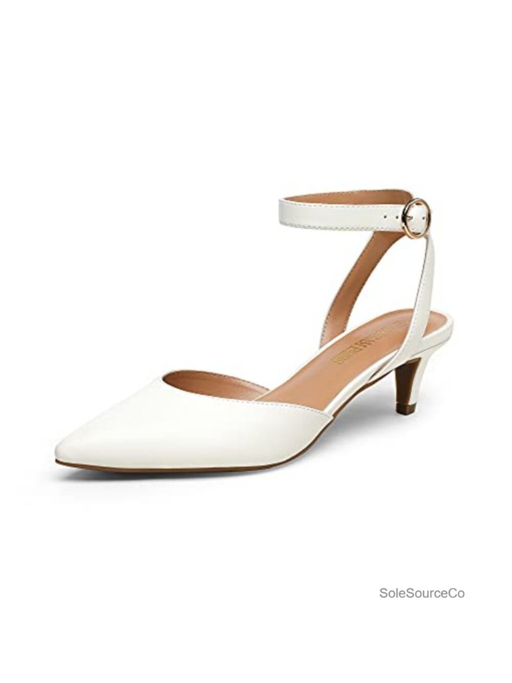 Kitten Heels Pointed Toe Low Heel Dress Pumps Ankle Strap Wedding Shoes